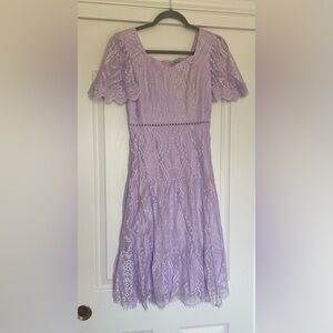 Ticos Lavender A-line Midi Dress with Flutter Sleeves- NEW
